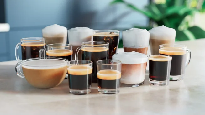 Auswahl heißer und kalter Kaffeespezialitäten